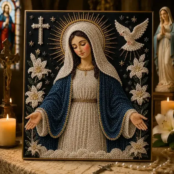 🙏 Divine Pearl Bead Virgin Mary Icon – A Peaceful DIY Faith Art Gift ✨