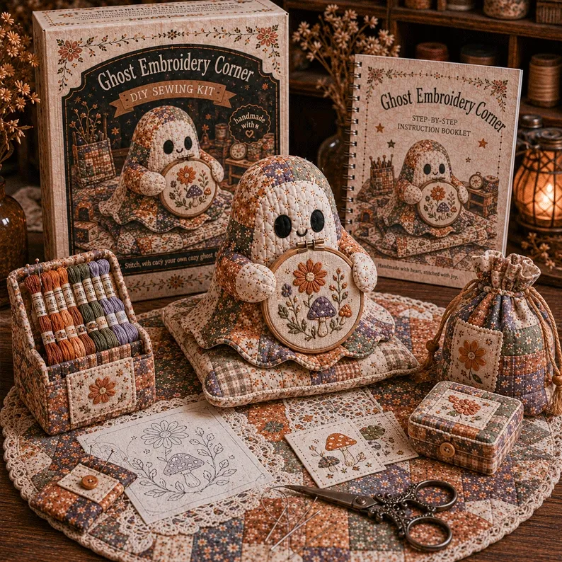 👻 Cozy Ghost Corner DIY Sewing Kit – Cute Patchwork Ghost Plush Craft Kit