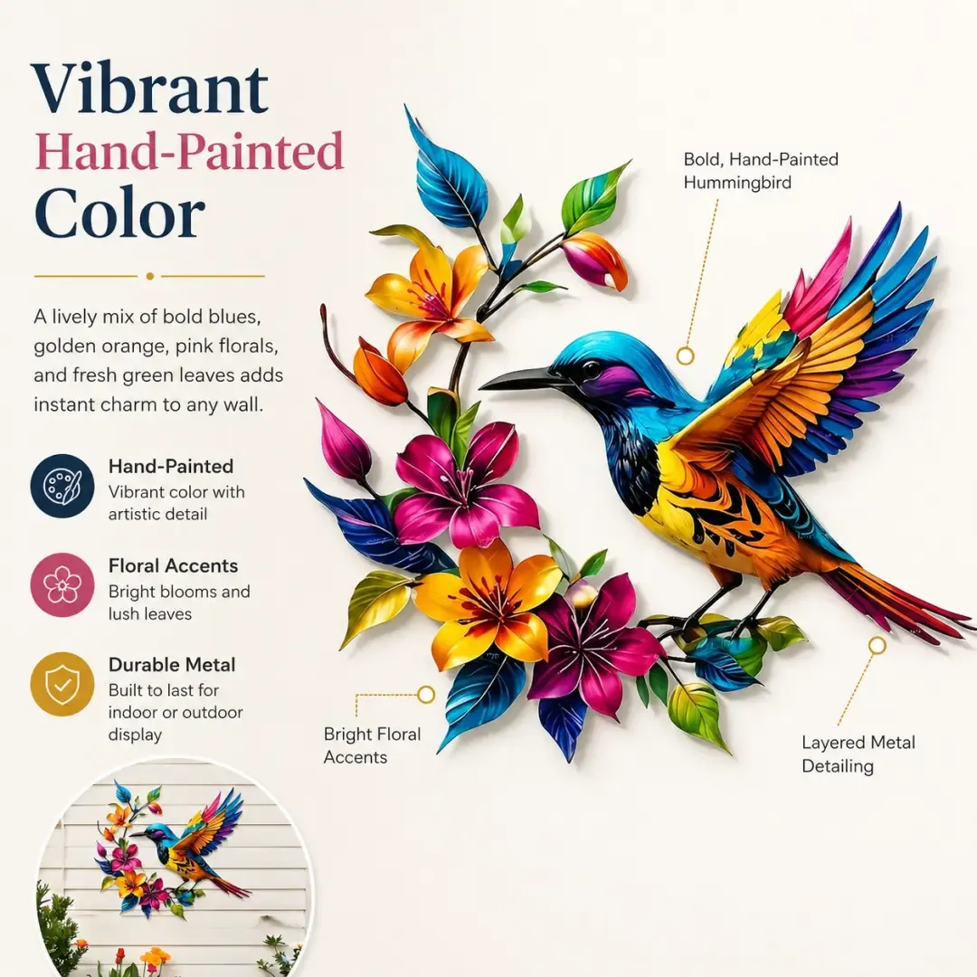 Hummingbird Bloom Metal Wall Art
