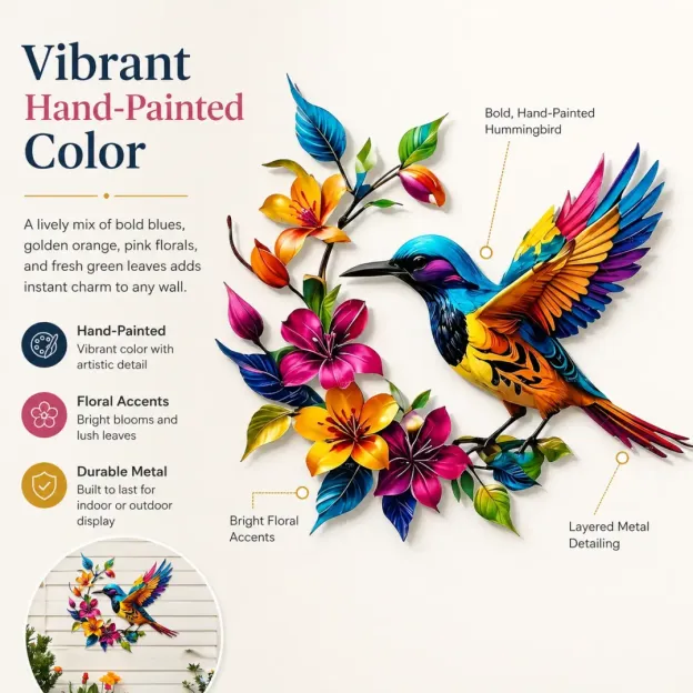 Hummingbird Bloom Metal Wall Art
