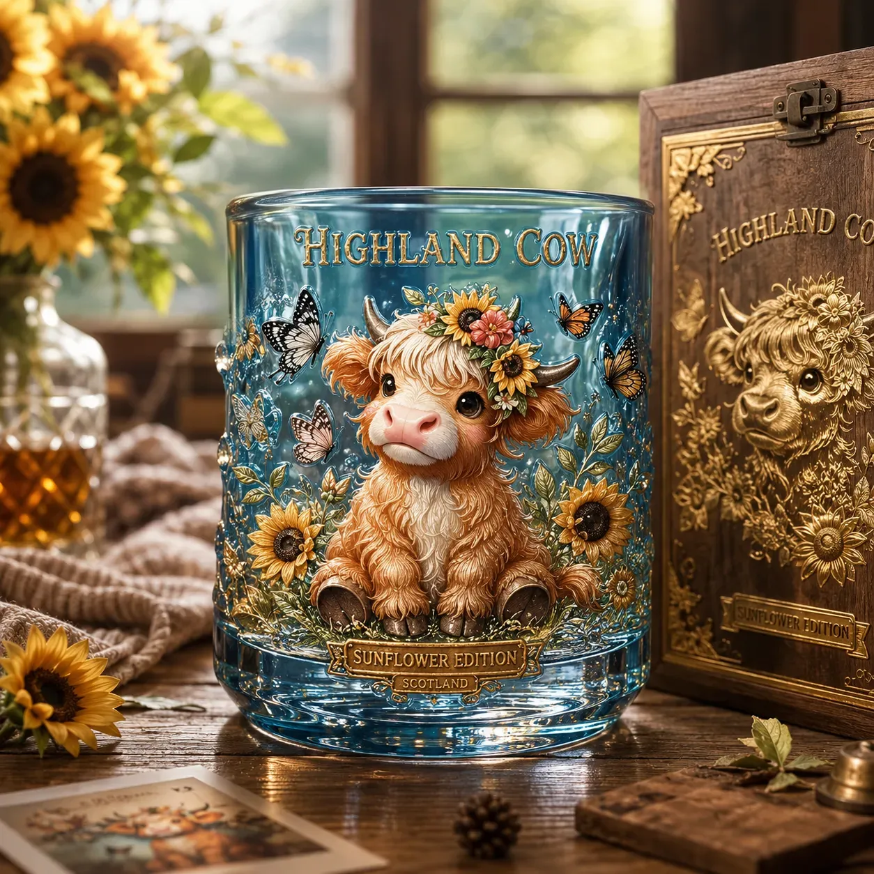 🐂🌻 Highland Cow Sunflower Edition Glass