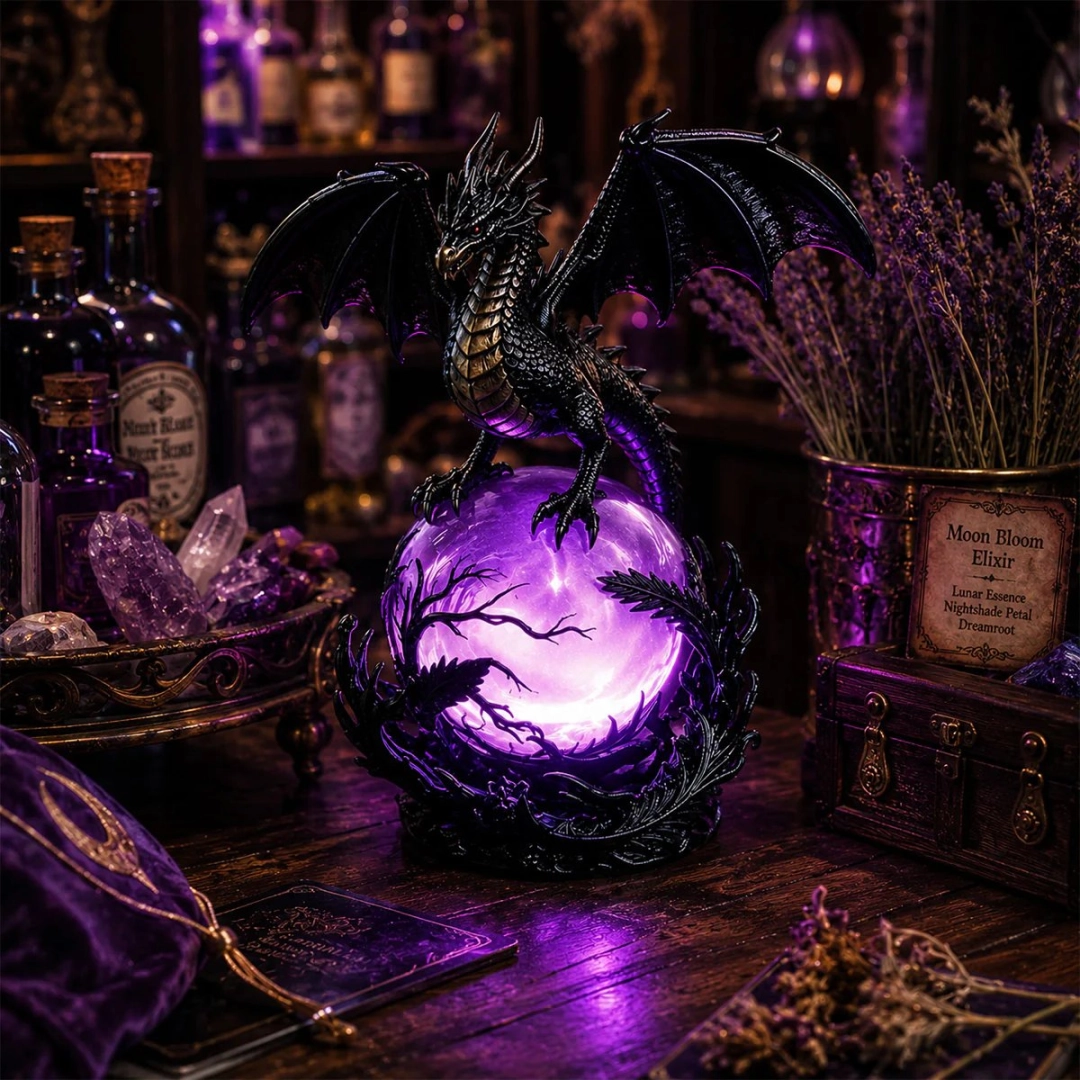 🔮🐉Gothic Dragon LED Crystal Ball Lamp for Dark Aesthetic Decor