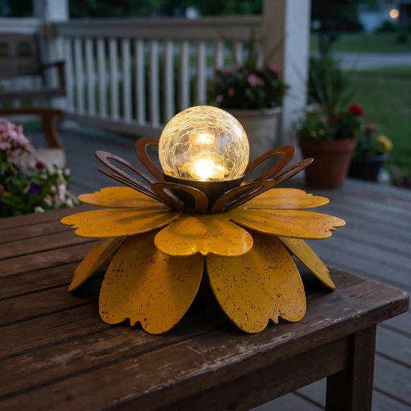 Solar Powered Lotus Flower Light with Crackle Glass Ball - Waterproof Garden Decor🔥