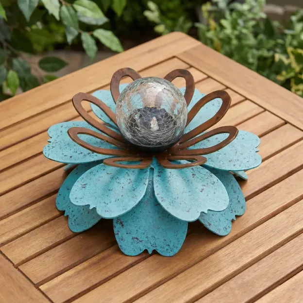 Solar Powered Lotus Flower Light with Crackle Glass Ball - Waterproof Garden Decor🔥