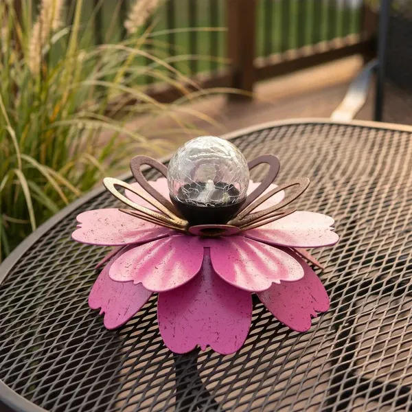 Solar Powered Lotus Flower Light with Crackle Glass Ball - Waterproof Garden Decor🔥