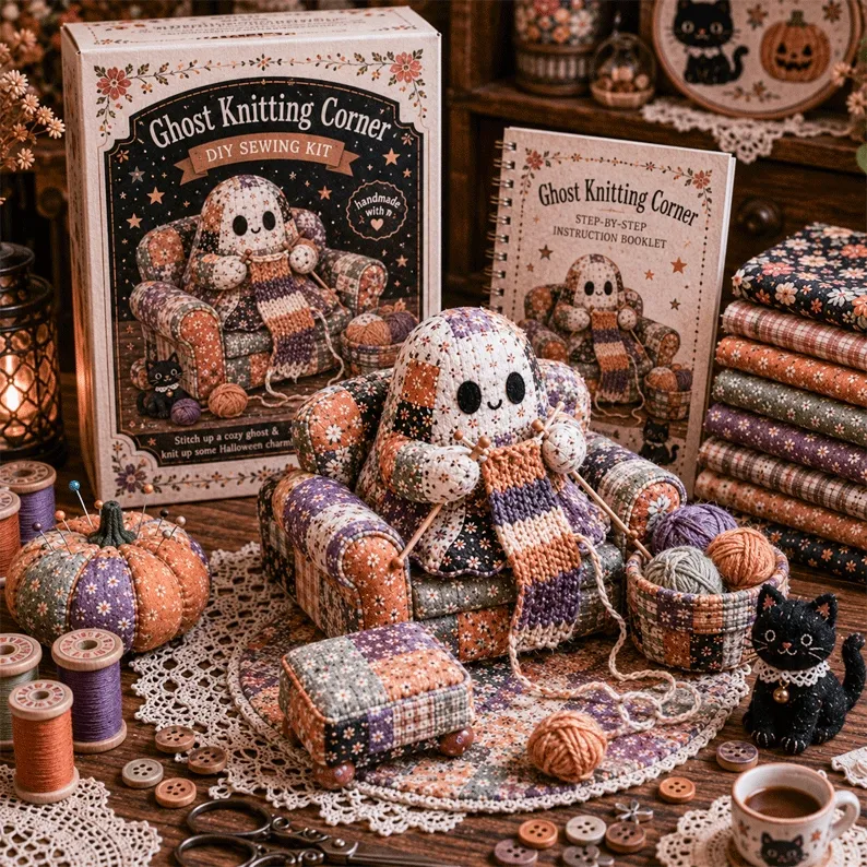 👻 Cozy Ghost Corner DIY Sewing Kit – Cute Patchwork Ghost Plush Craft Kit