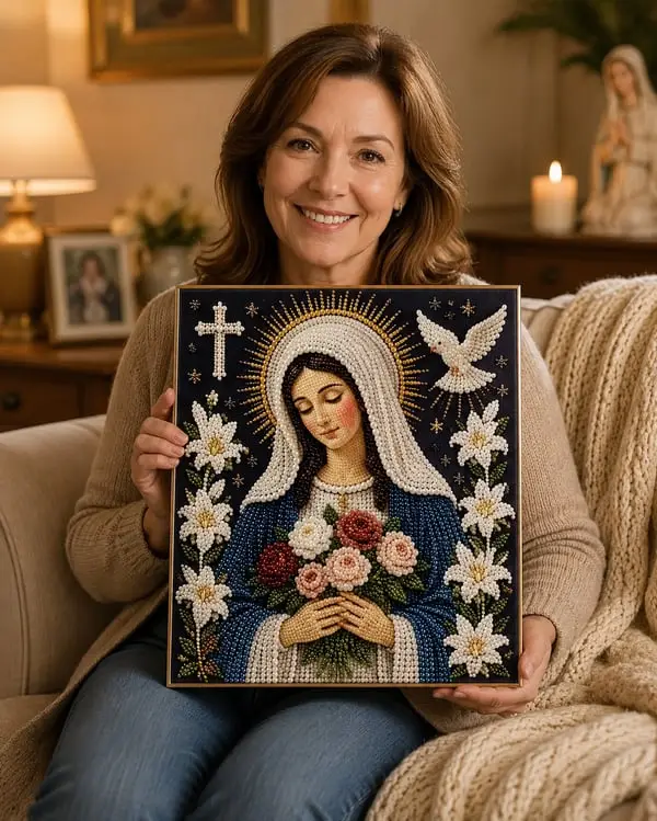 🙏 Divine Pearl Bead Virgin Mary Icon – A Peaceful DIY Faith Art Gift ✨