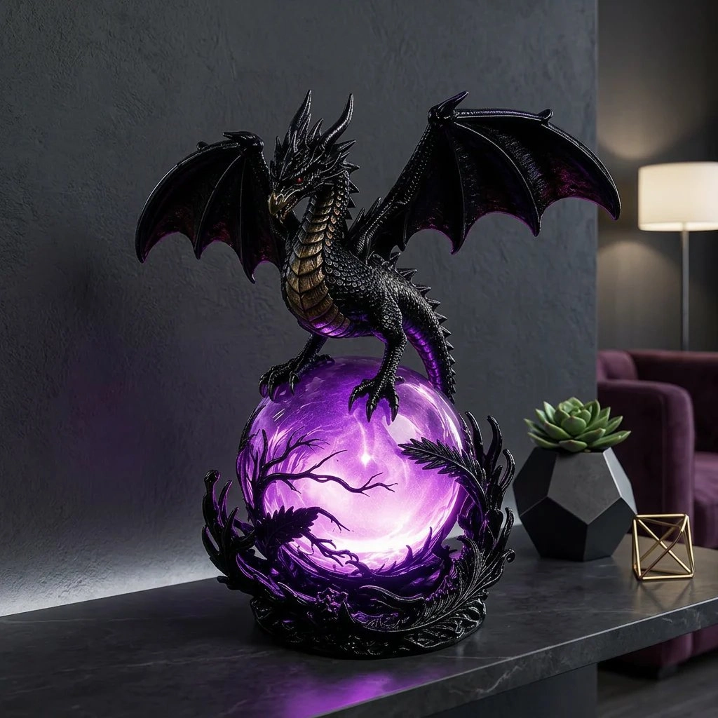 🔮🐉Gothic Dragon LED Crystal Ball Lamp for Dark Aesthetic Decor