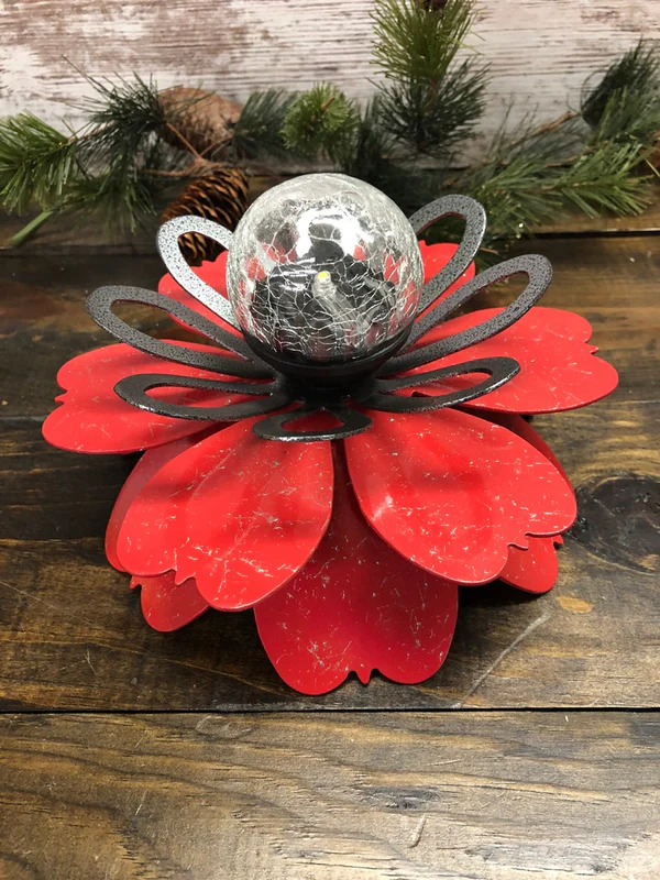 Solar Powered Lotus Flower Light with Crackle Glass Ball - Waterproof Garden Decor🔥