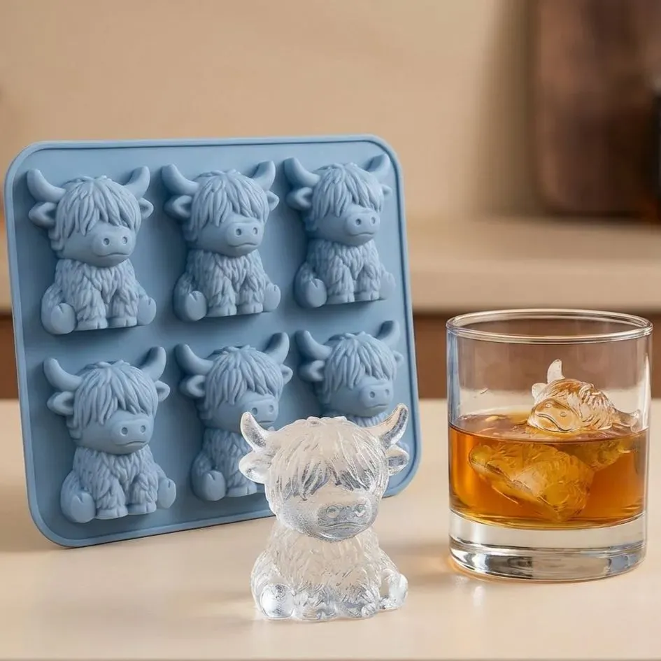 🐮 Mini Highland Cow Ice Cube & Dessert Mold 🧊🍪 Cute 3D Ice for Drinks, Parties & Gifts💕