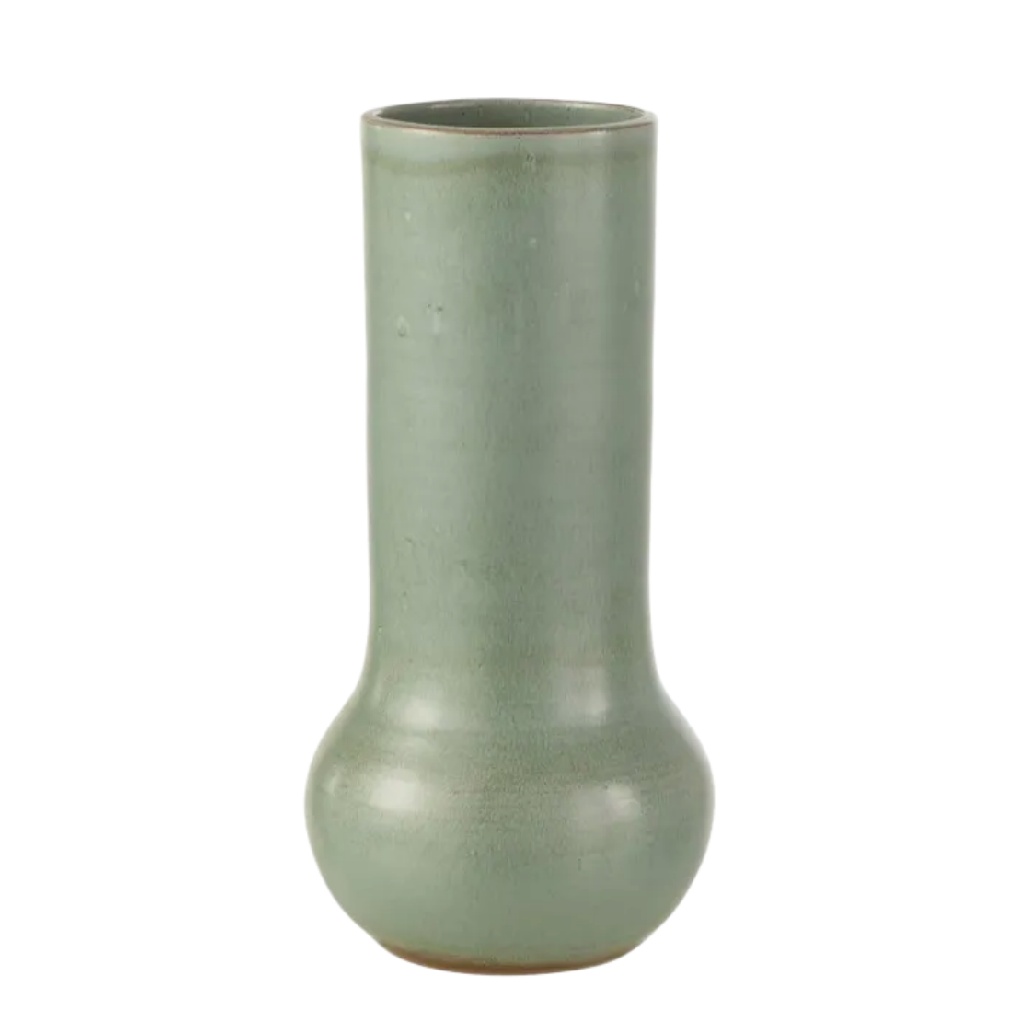 Vase Haut en Céramique à Long Col - Vert Sauge Satiné-woodsera