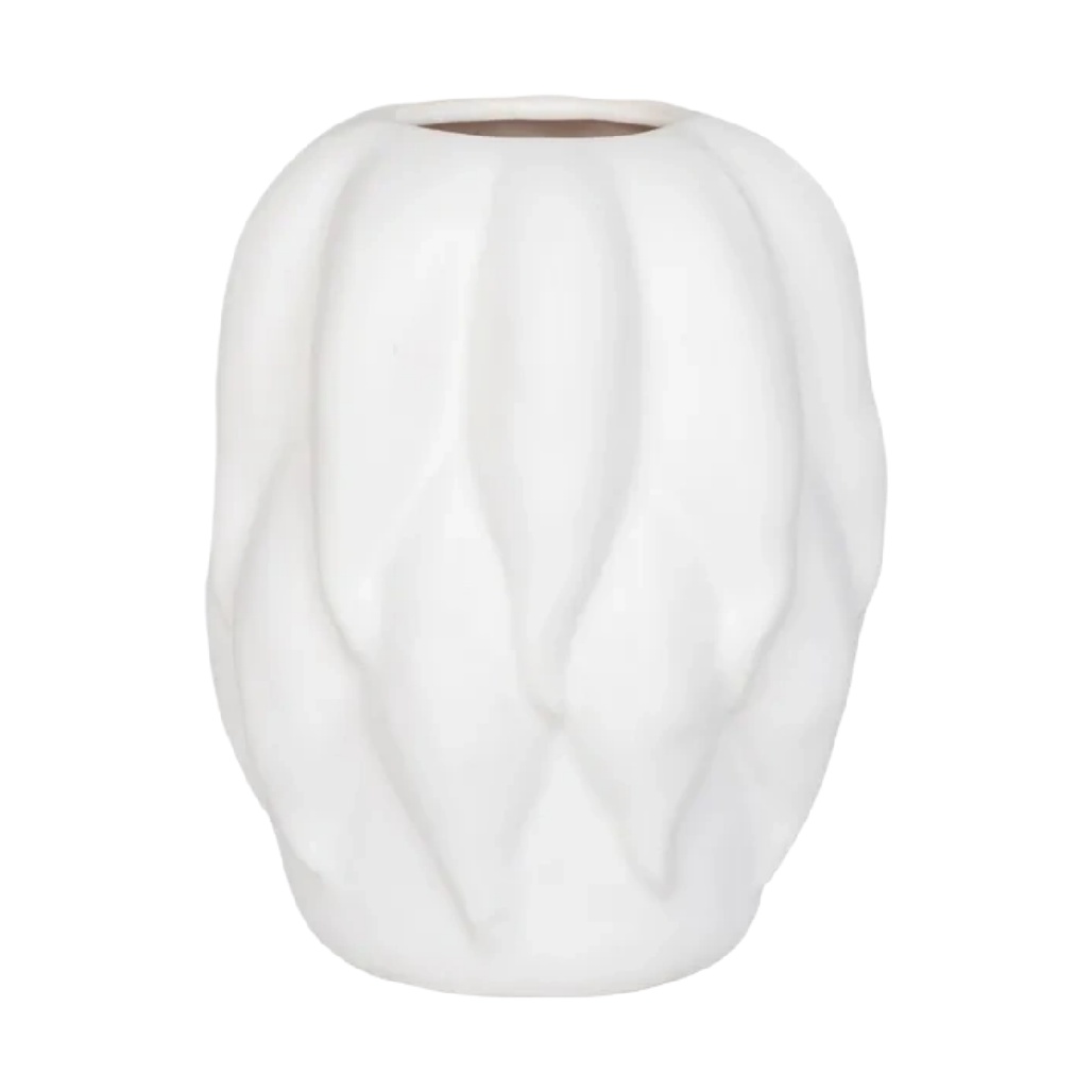 Vase en Céramique Blanche à Texture de Pétales Sculptés-woodsera