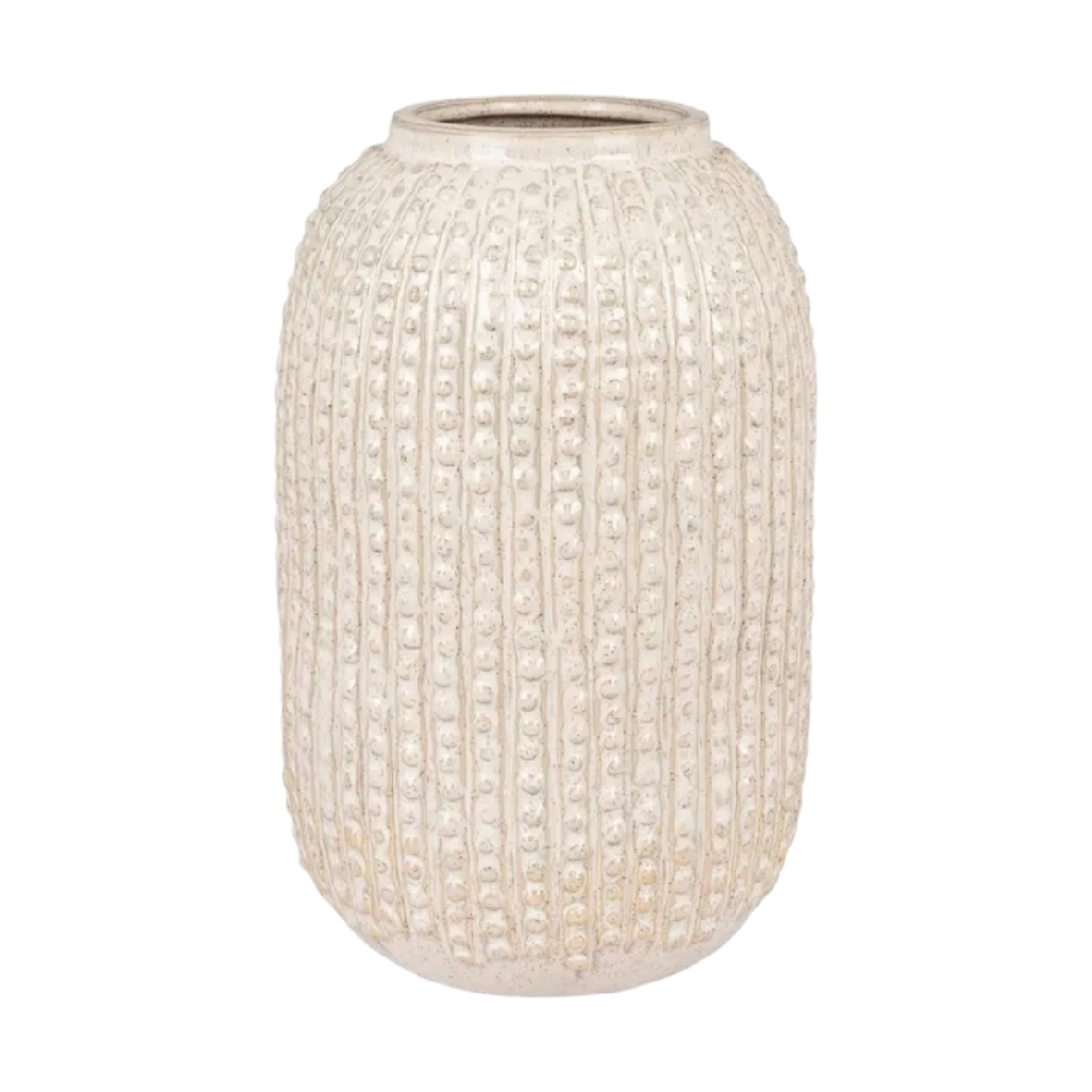 Vase Haut en Céramique Texturée - Crème avec Points en Relief-woodsera