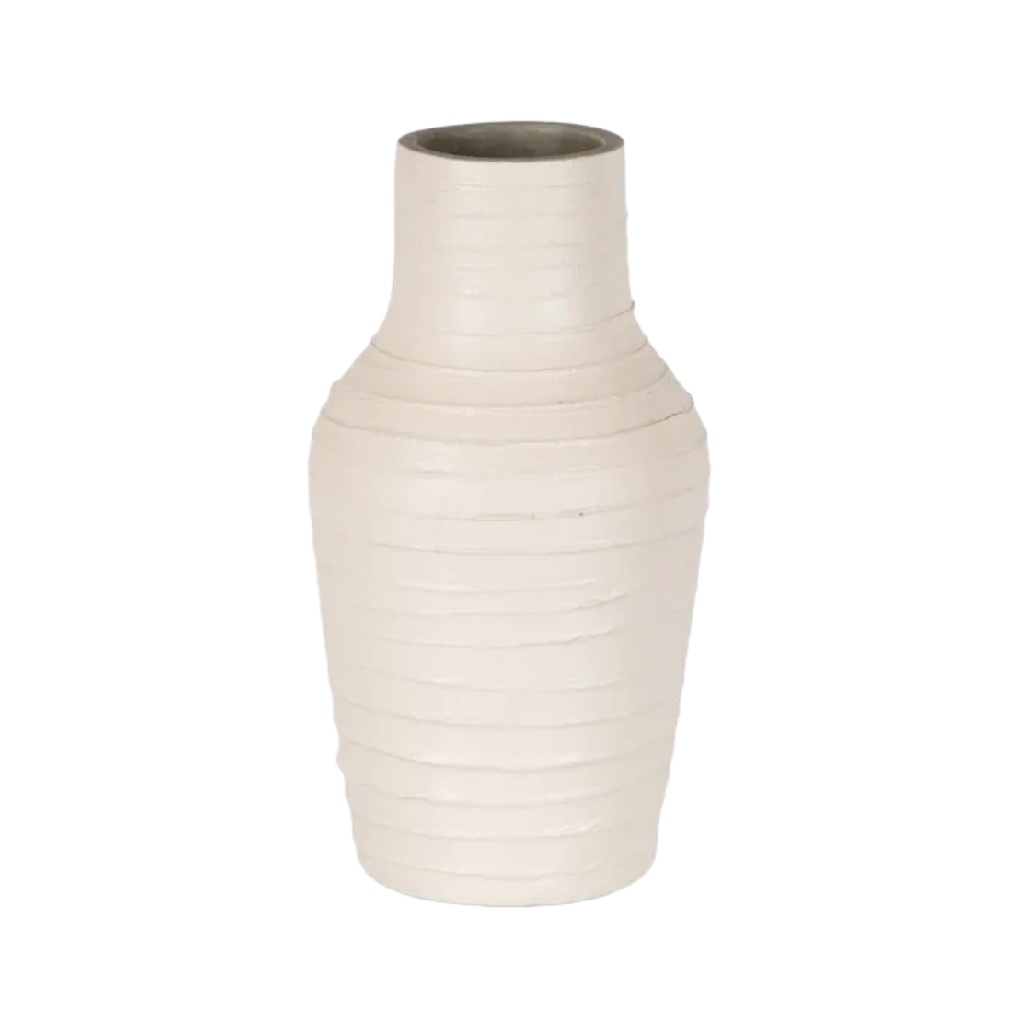 Vase Bouteille en Céramique à Texture Rayée - Beige Mat-woodsera