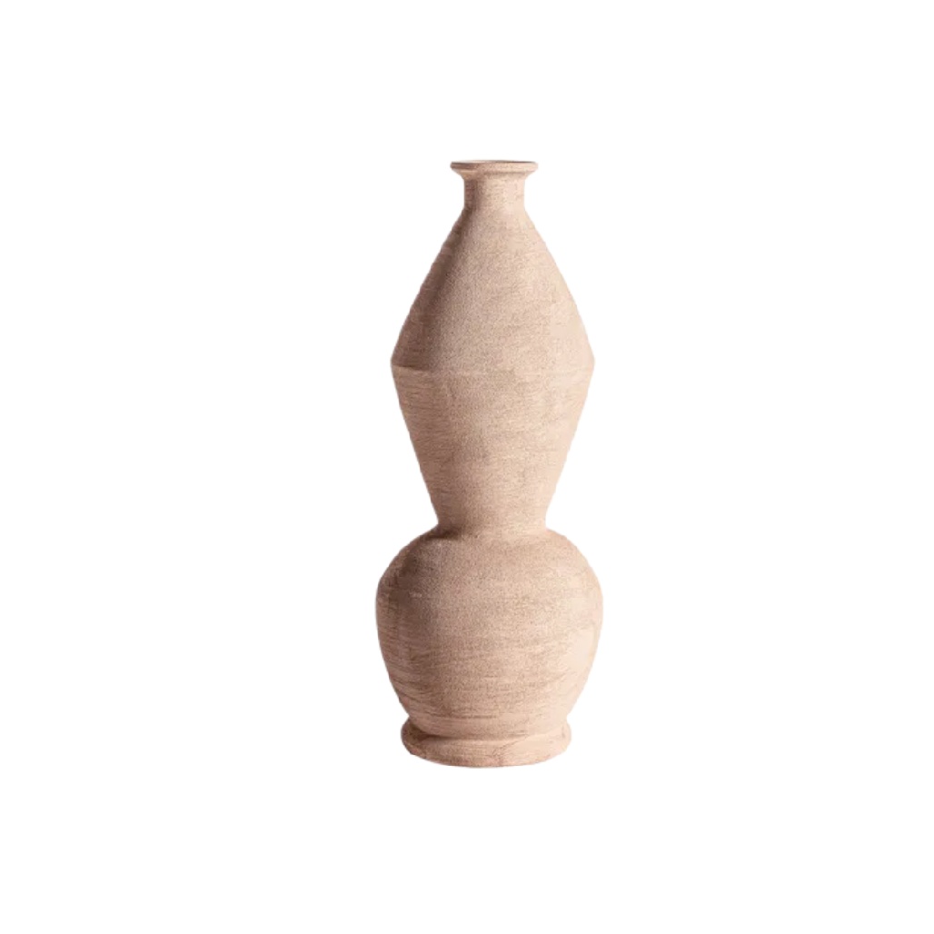 Vase Sculptural en Grès - Design Sablier Rustique-woodsera