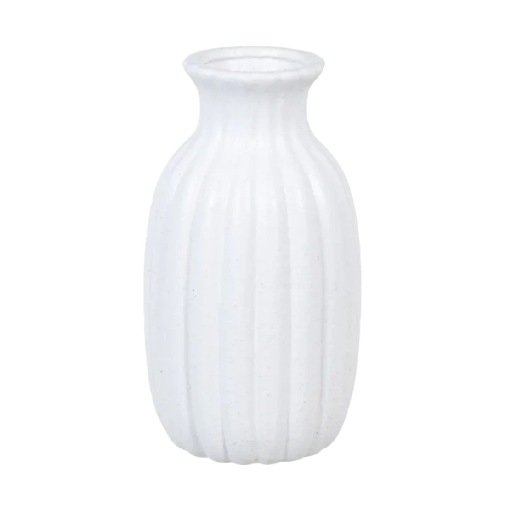 Vase Bouteille en Céramique Blanche à Rainures Verticales-woodsera