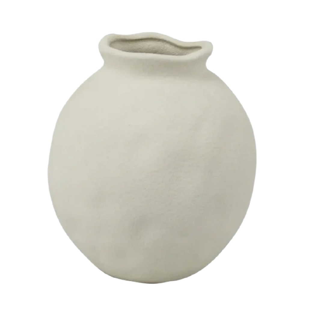 Petit Vase Boule en Céramique Texturée - Blanc Mat Minimaliste-woodsera