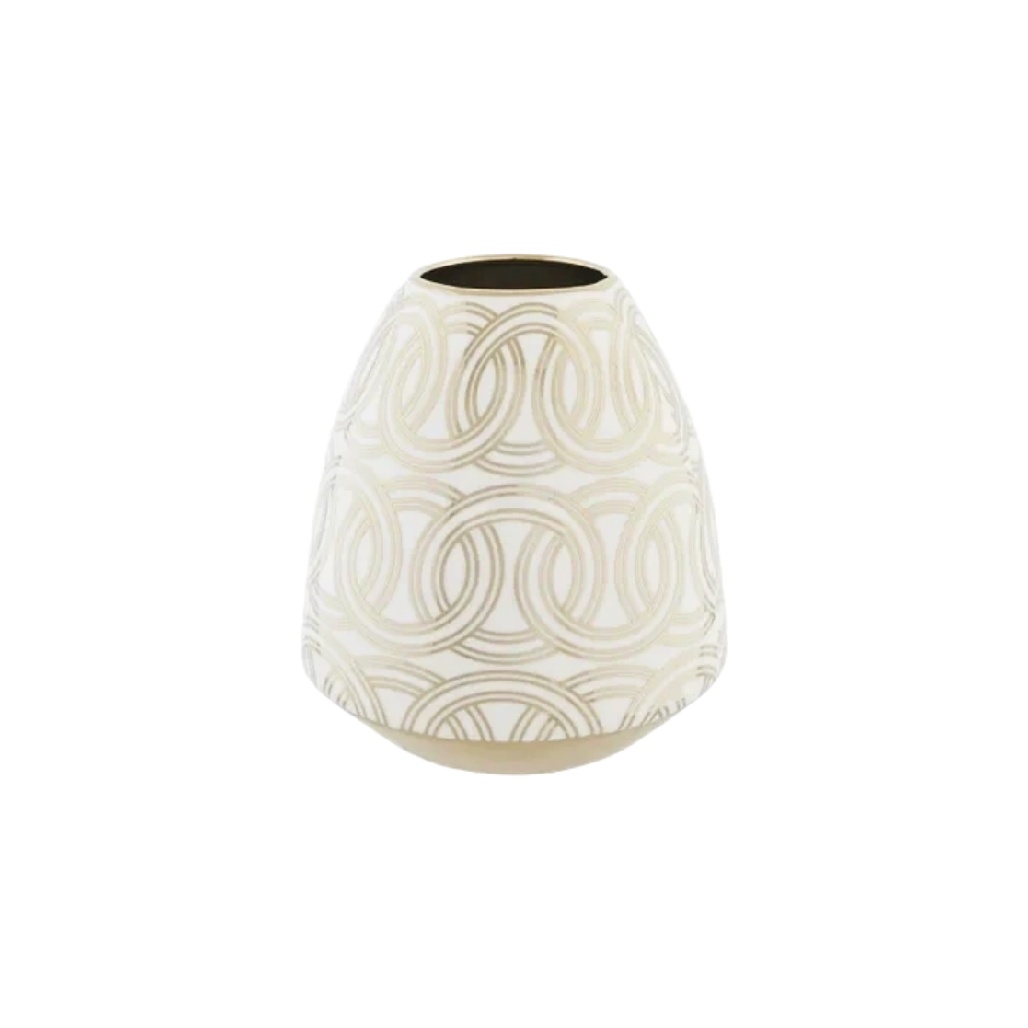Vase Conique en Céramique à Motif Anneaux Entrelacés - Blanc et Or-woodsera