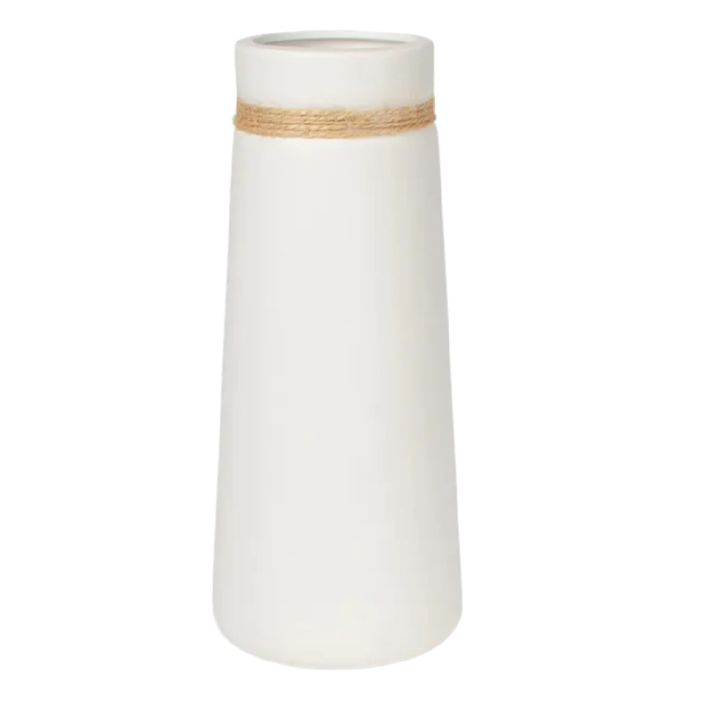 Vase Conique Épuré avec Cordelette - Blanc Mat-woodsera