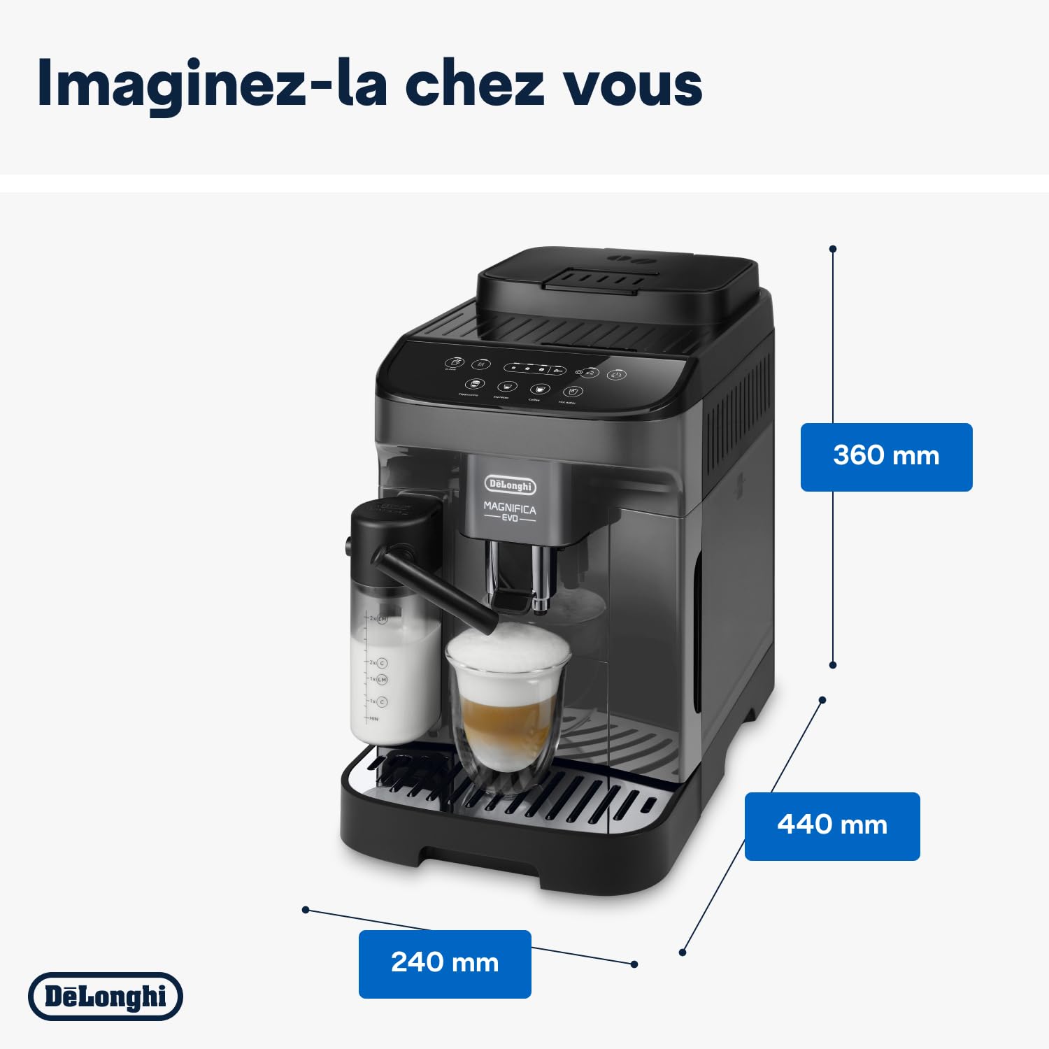 De'Longhi Magnifica Evo ECAM292.52.GB, Machine Automatique à Café en Grains, Broyeur Intégré, Panneau de Commande à Icônes Blanc et Noir, Technologie LatteCrema Hot, 1450W, Noire