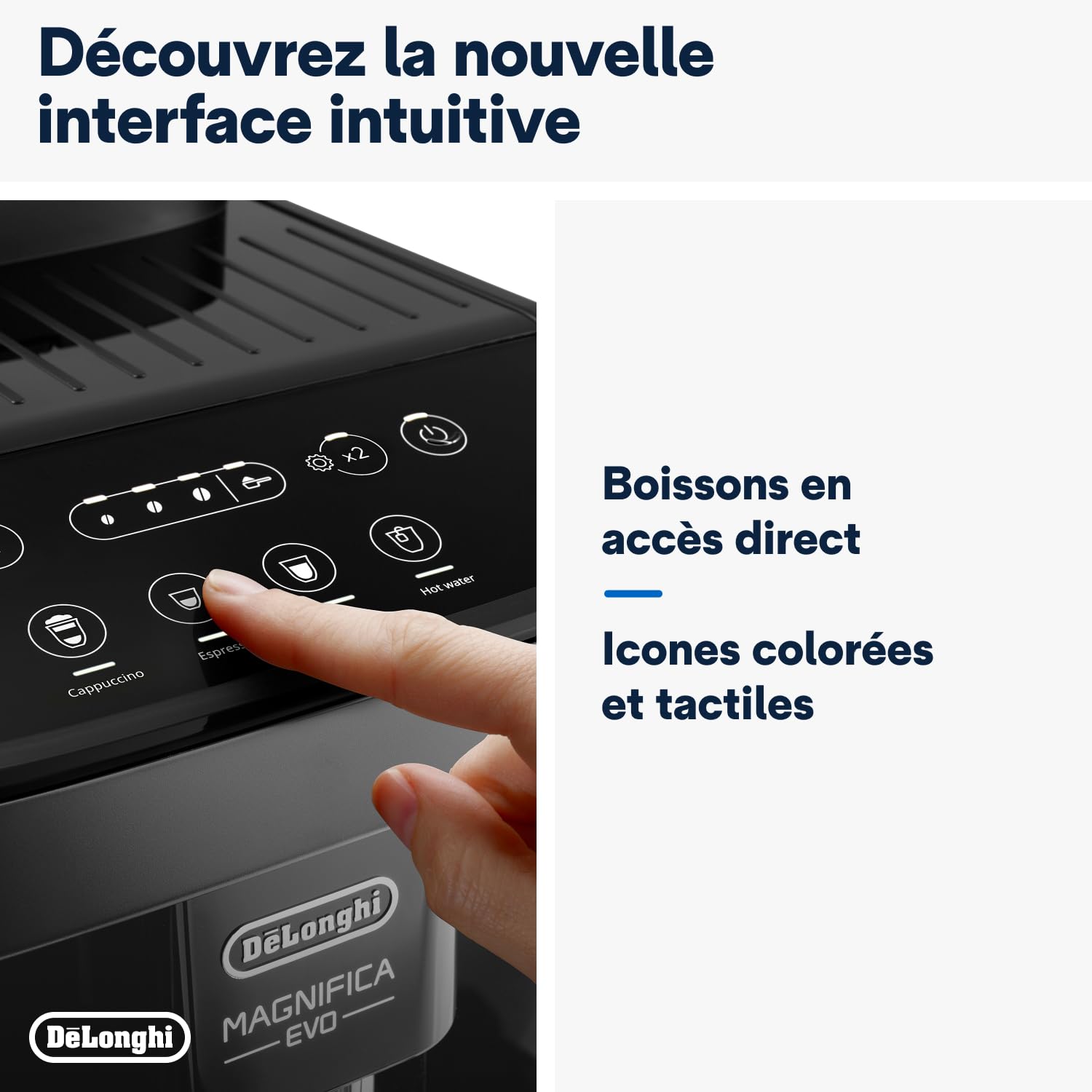 De'Longhi Magnifica Evo ECAM292.52.GB, Machine Automatique à Café en Grains, Broyeur Intégré, Panneau de Commande à Icônes Blanc et Noir, Technologie LatteCrema Hot, 1450W, Noire