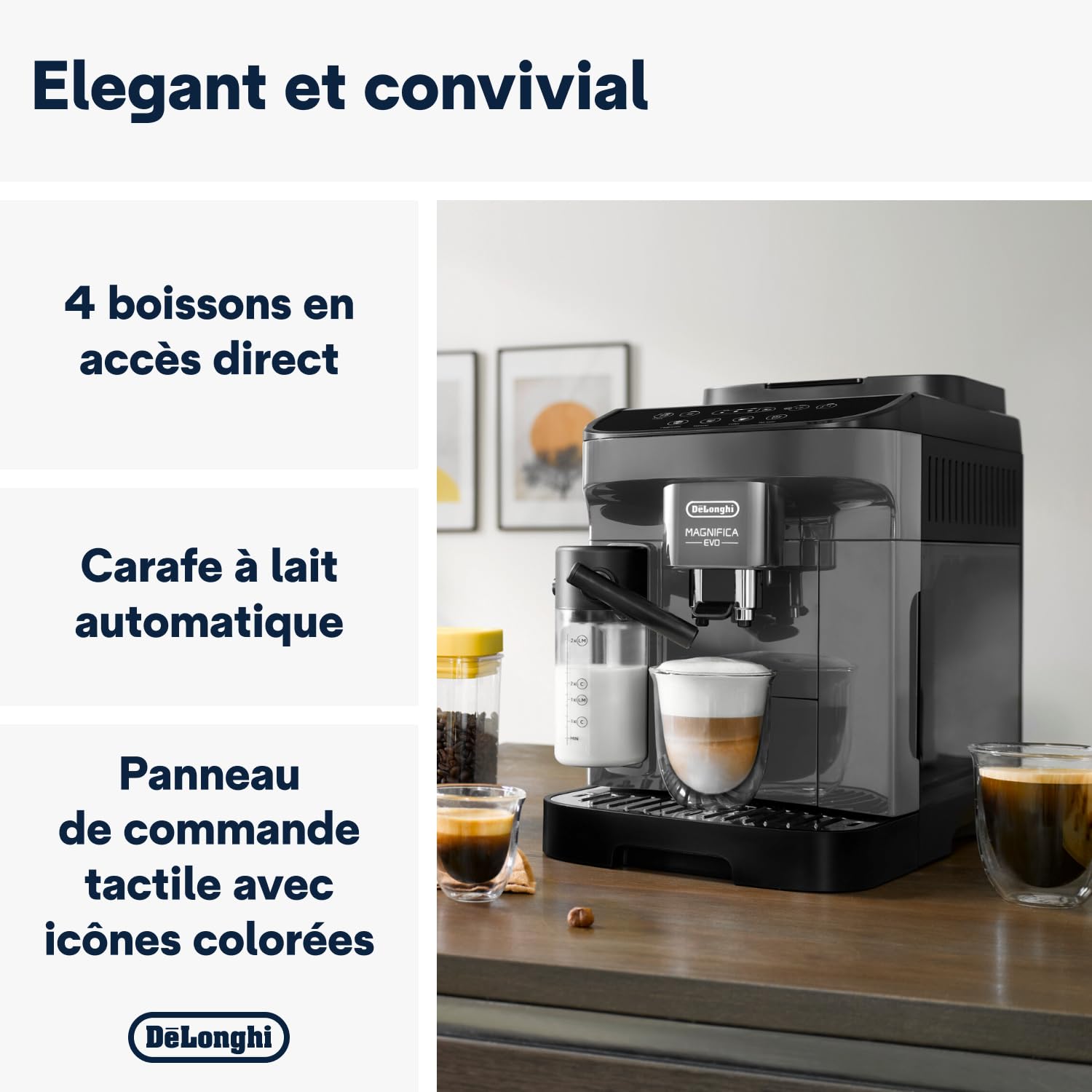 De'Longhi Magnifica Evo ECAM292.52.GB, Machine Automatique à Café en Grains, Broyeur Intégré, Panneau de Commande à Icônes Blanc et Noir, Technologie LatteCrema Hot, 1450W, Noire