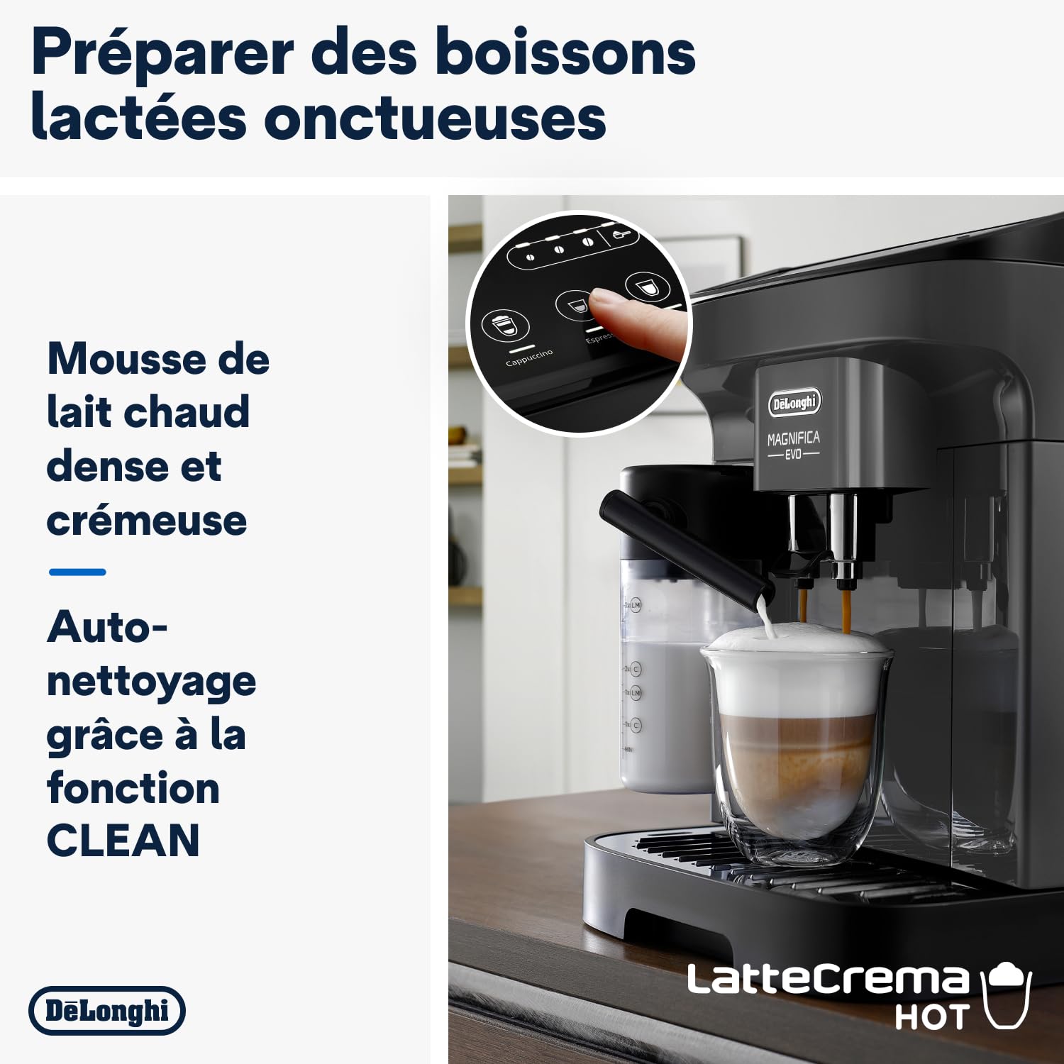 De'Longhi Magnifica Evo ECAM292.52.GB, Machine Automatique à Café en Grains, Broyeur Intégré, Panneau de Commande à Icônes Blanc et Noir, Technologie LatteCrema Hot, 1450W, Noire