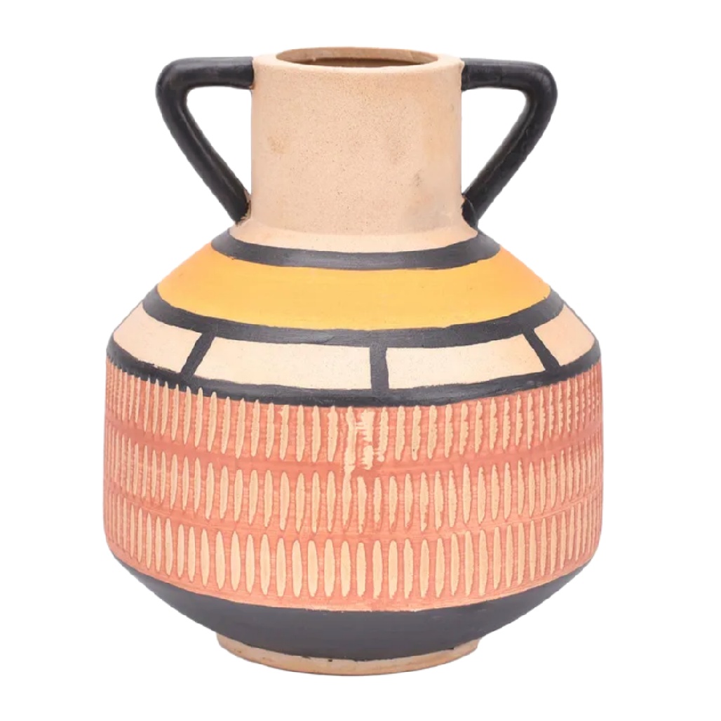 Vase Amphore en Céramique à Motifs Géométriques Tribaux - Style Ethnique Chic-artiweld