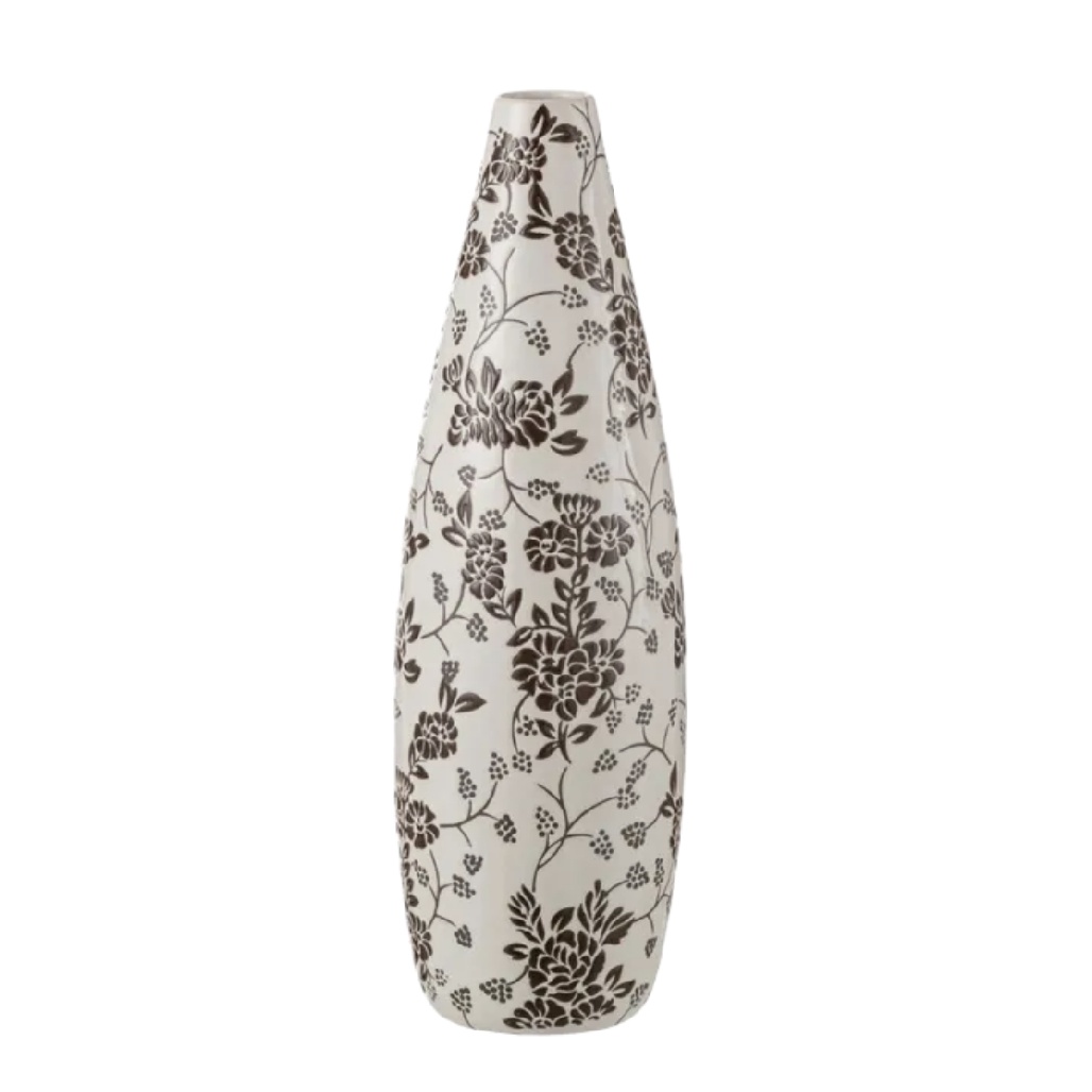 Vase Fuselé en Céramique Blanche à Motifs Floraux Noirs - Style Champêtre Chic-artiweld