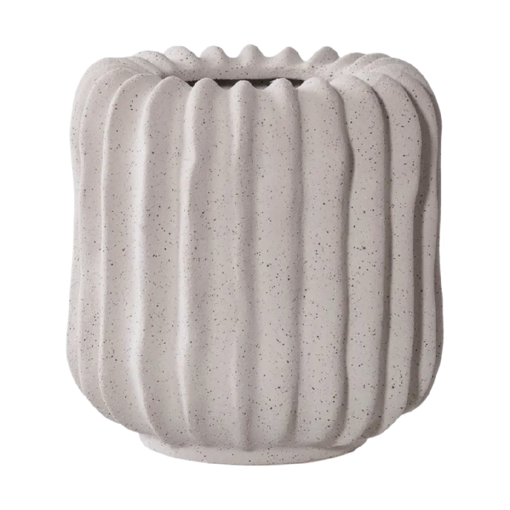 Vase Accordéon en Céramique Blanc Cassé Moucheté - Design Organique Ondulé-artiweld