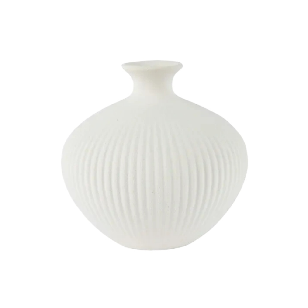 Vase Boule en Céramique Blanche à Cannelures - Design Minimaliste Japonisant-carveonix