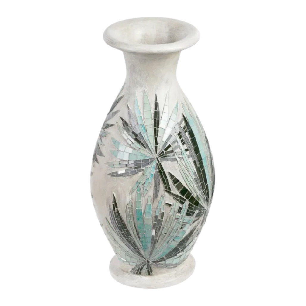 Vase Amphore en Céramique avec Mosaïque de Feuilles de Palmier - Design Tropical Chic-carveonix