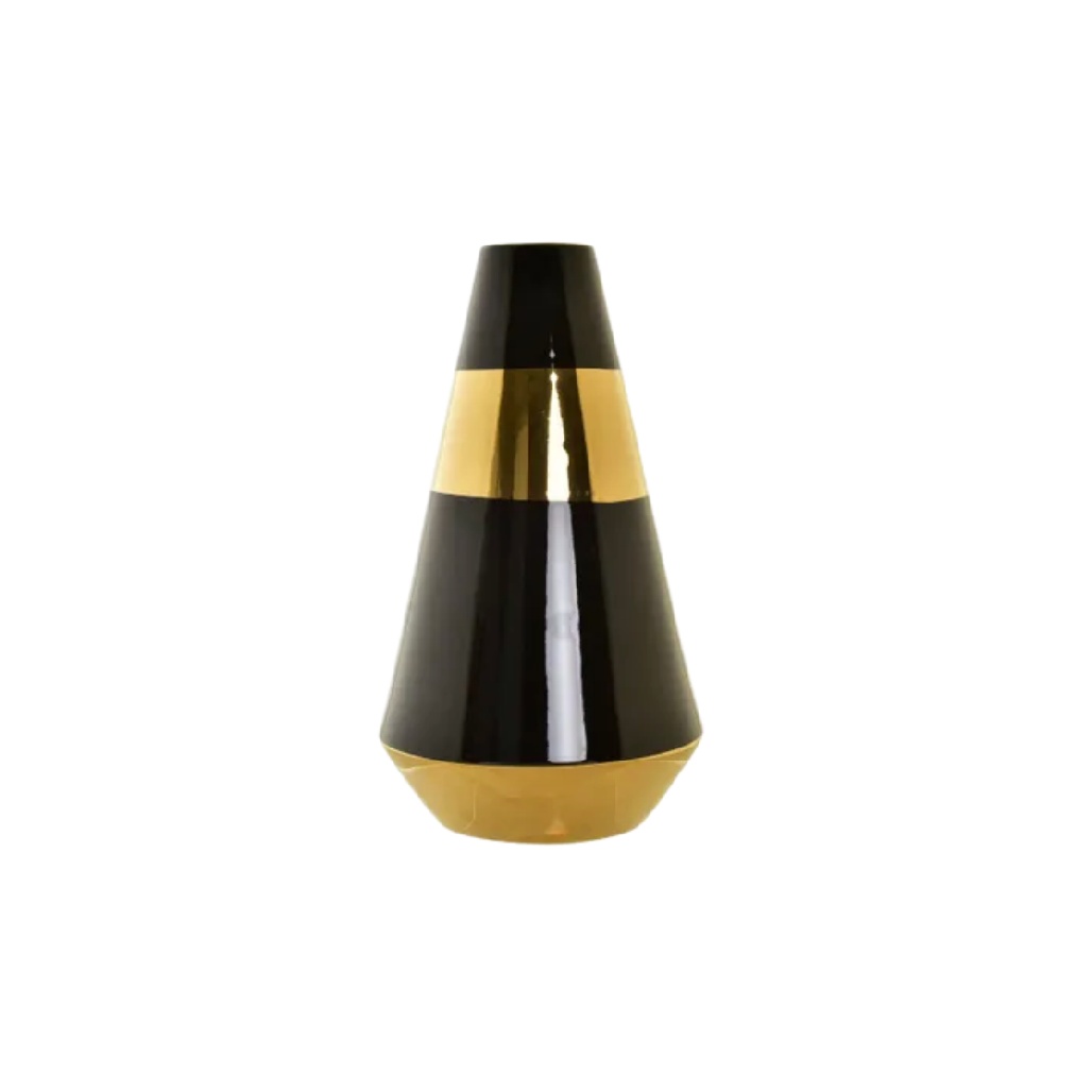 Vase Conique en Céramique Noir et Or - Design Luxe Moderne-carveonix