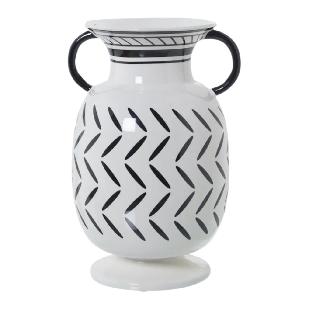 Vase Amphore en Céramique Noir et Blanc à Motifs Chevron - Style Graphique Chic-carveonix