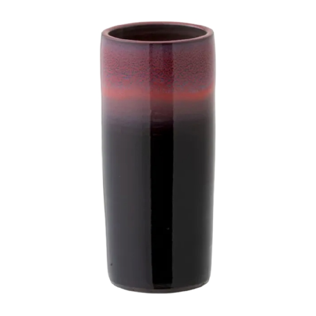 Vase à Fleurs Cylindrique en Céramique Émaillée Dégradé Rouge et Noir-carveonix