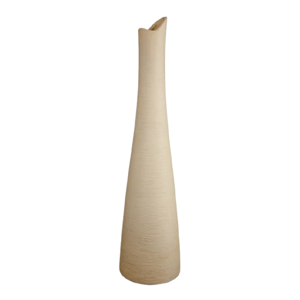 Vase Long et Élancé en Céramique Texturée Couleur Sable-carveonix