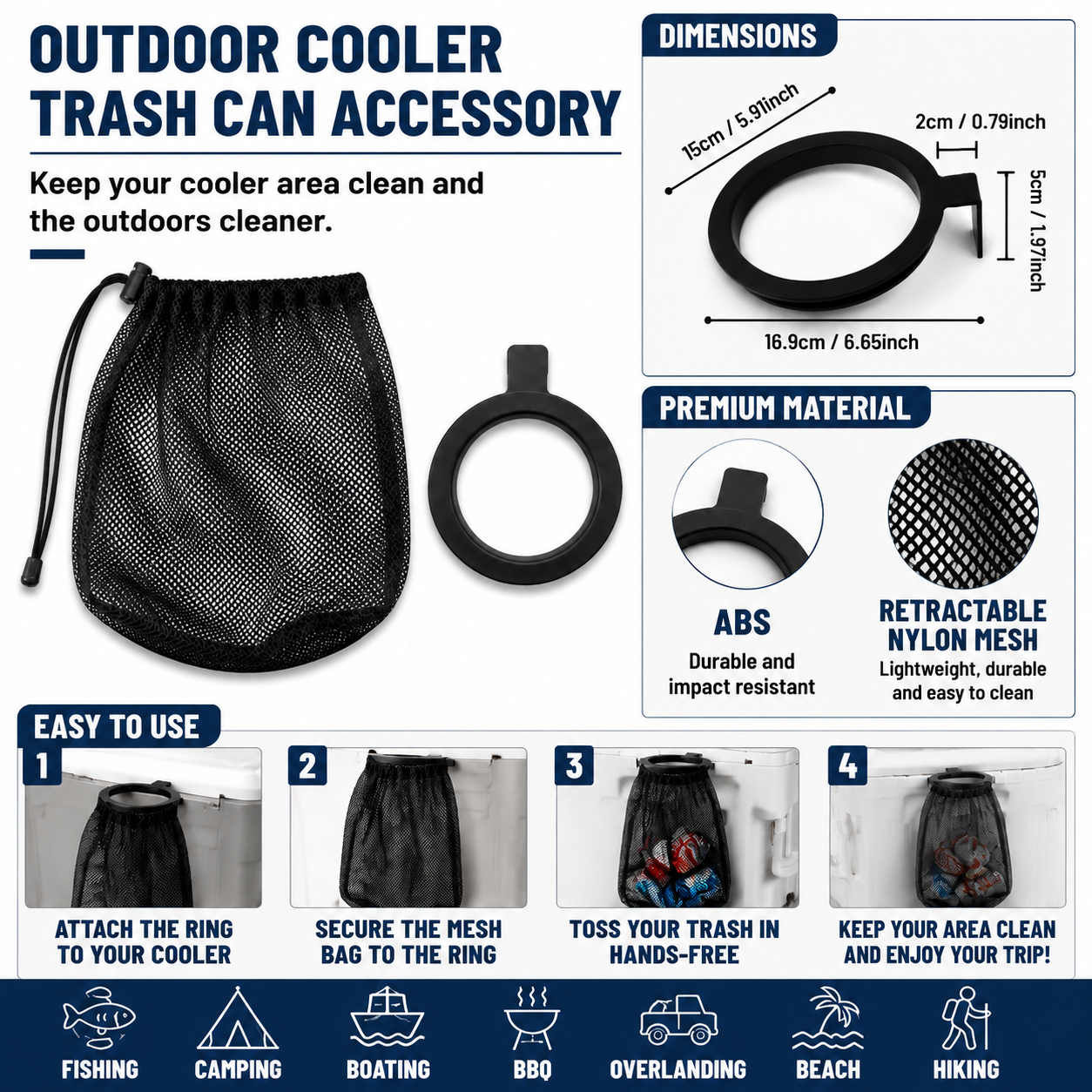 Cooler Can - Outdoor Cooler Trash Can Accessory - Matte Black Finish