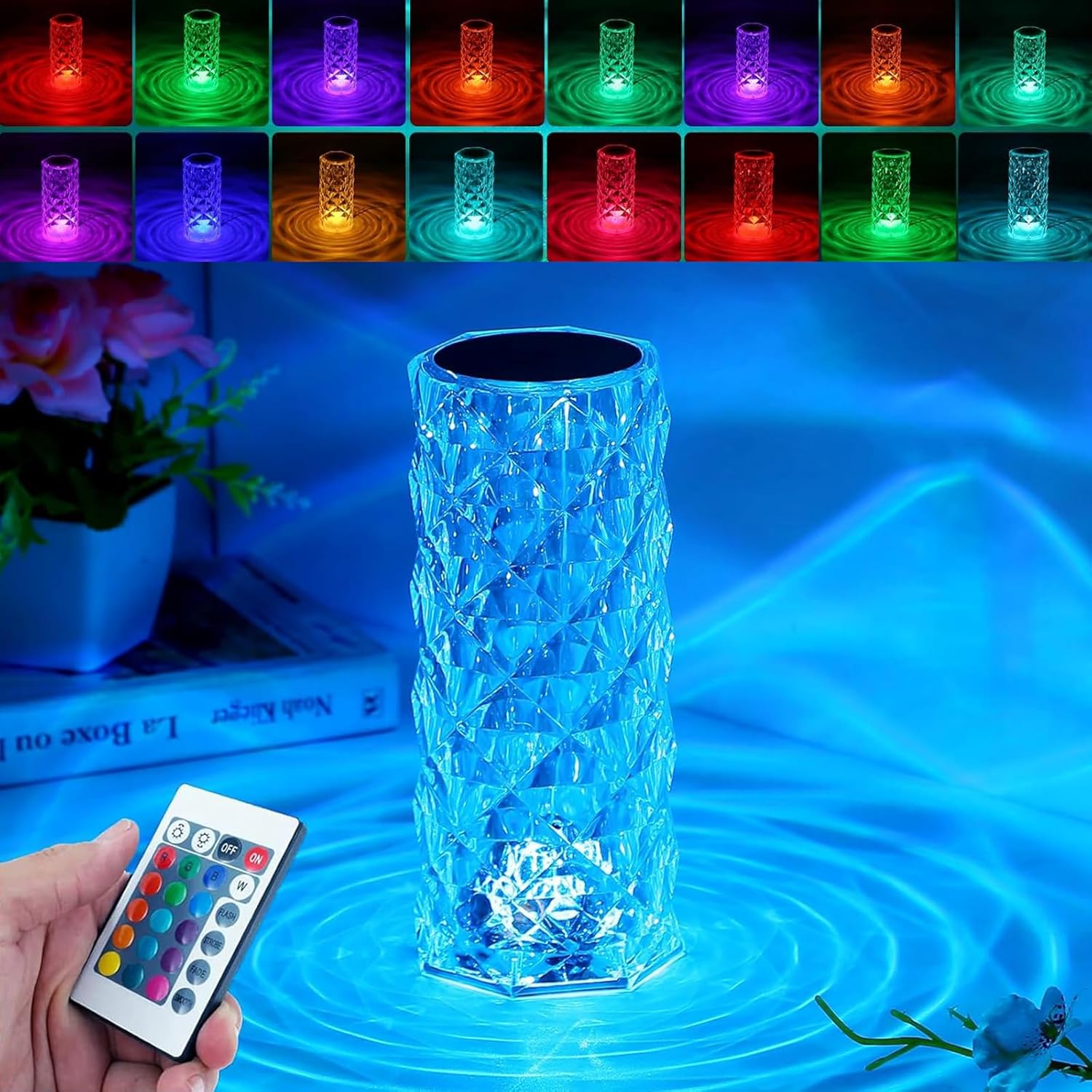 16 Color Rose Crystal Diamond LED Table Lamp