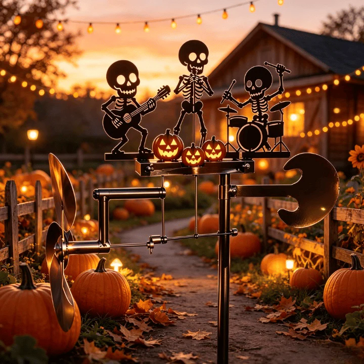 ☠🎃Autumn Skeleton Metal Drummer Kinetic Wind Spinner