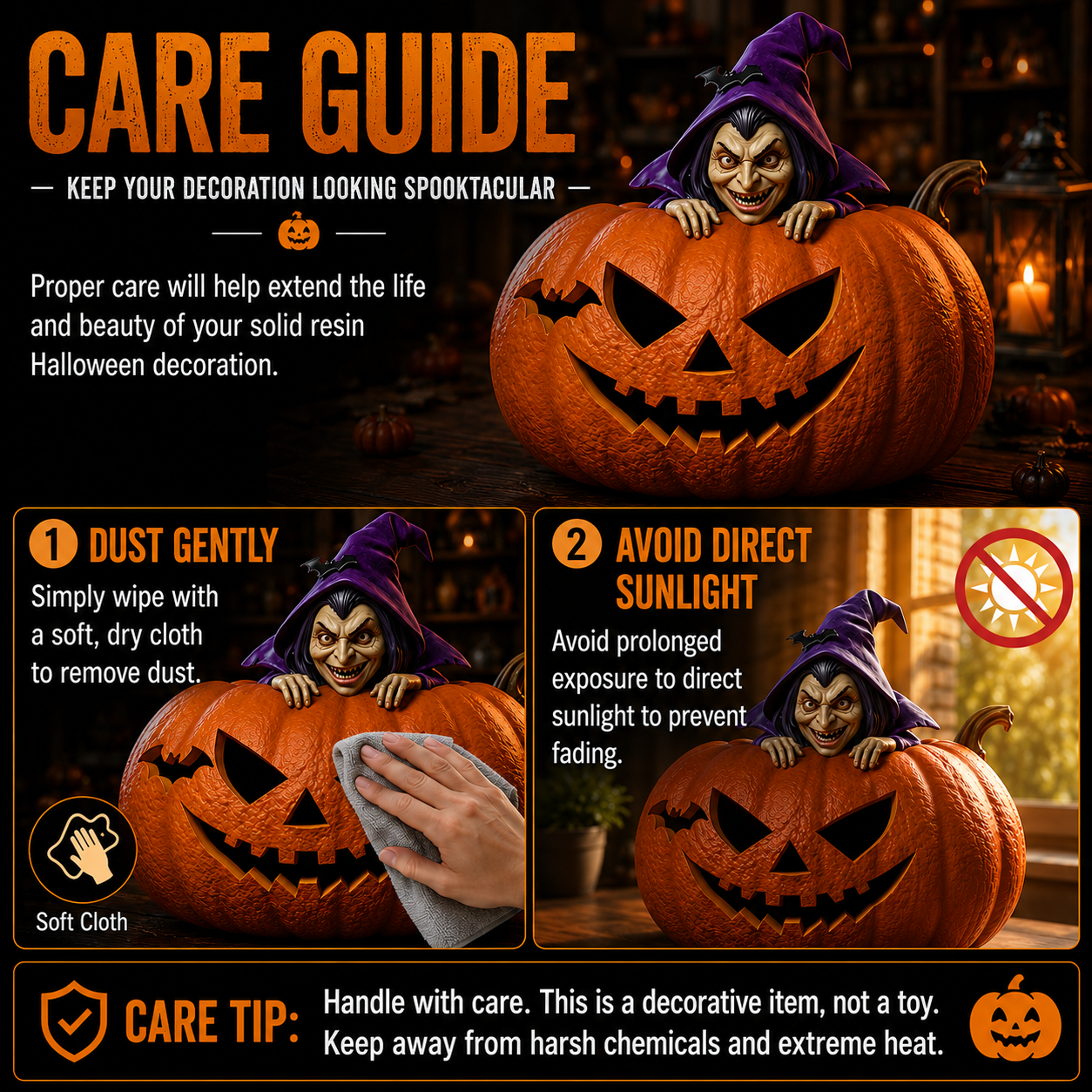 Halloween Witch In Jack O Lantern Resin Figurine, Spooky Witch Pumpkin Table Statue, Gothic Fall Mantel Decor