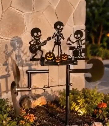 ☠🎃Autumn Skeleton Metal Drummer Kinetic Wind Spinner