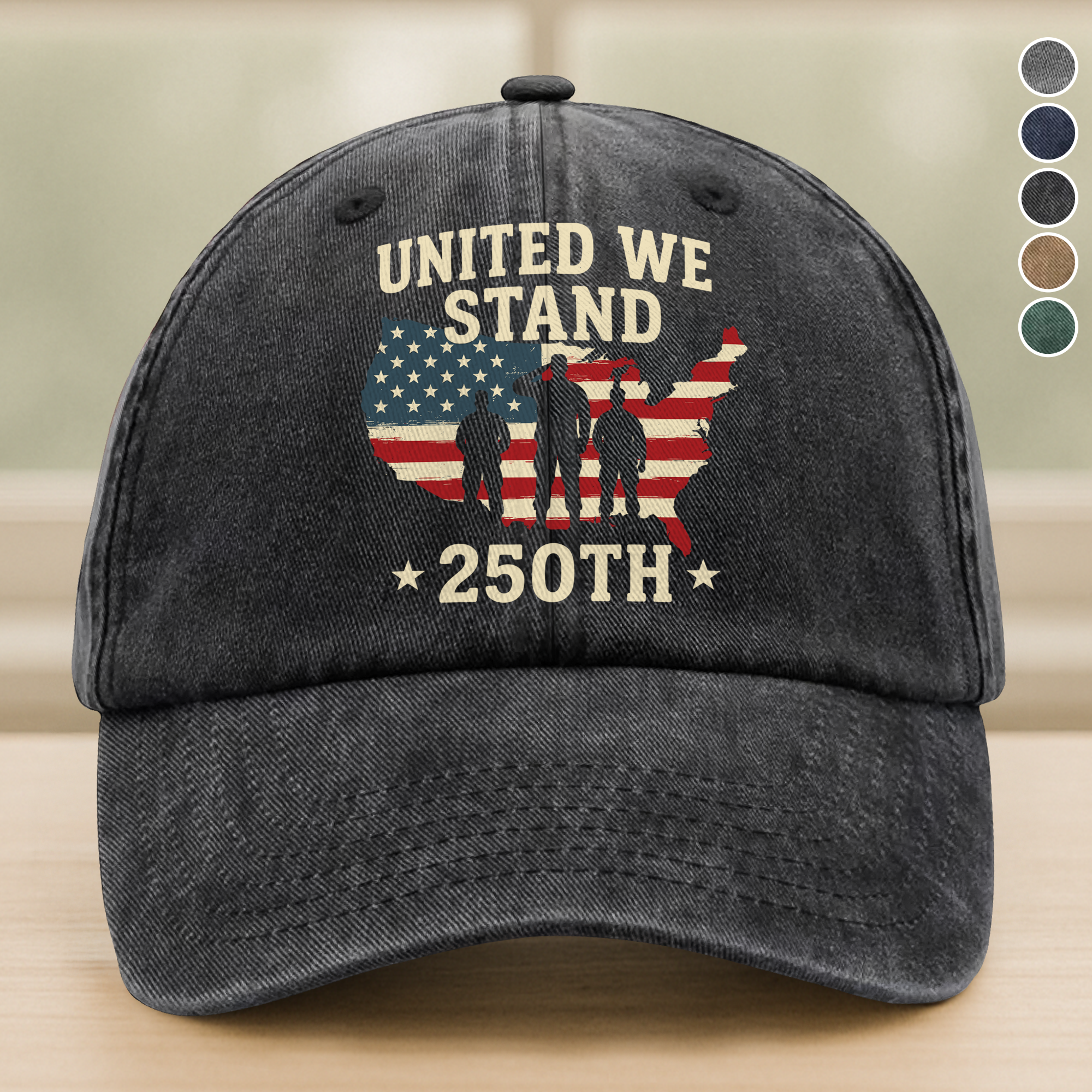 United We Stand 250th Anniversary USA Veteran Washed Denim Baseball Cap