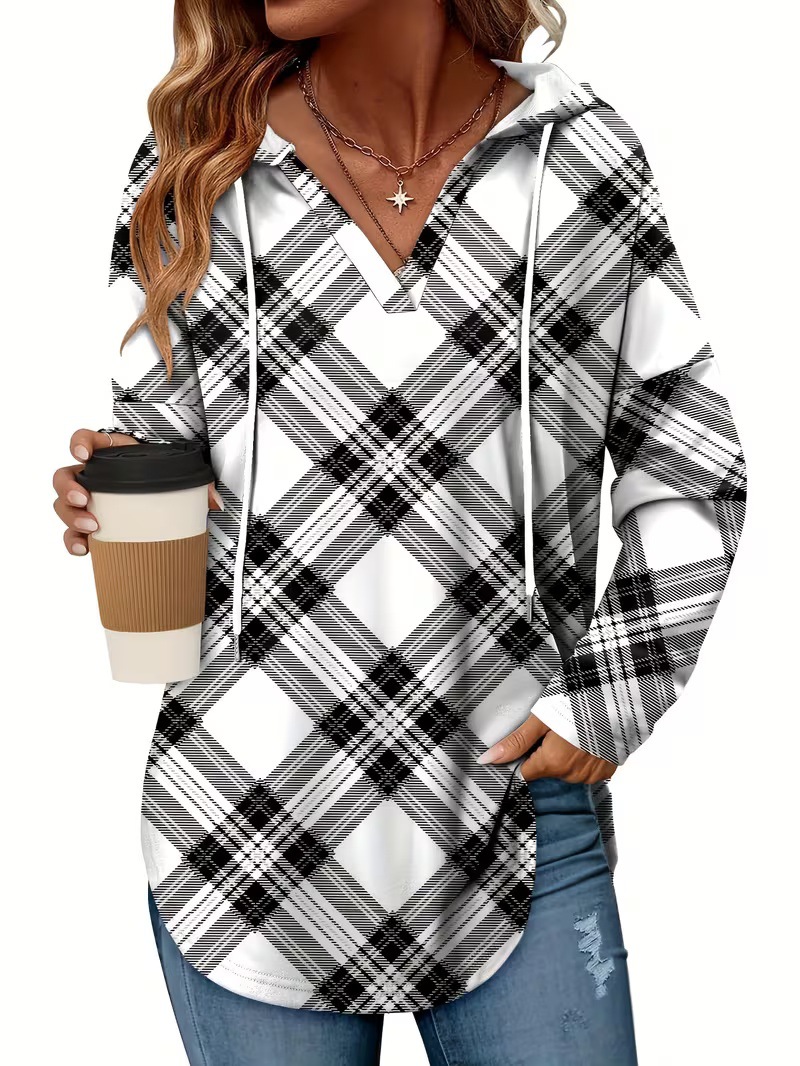 New Women's Autumn Plaid Hooded Long Top (2026)