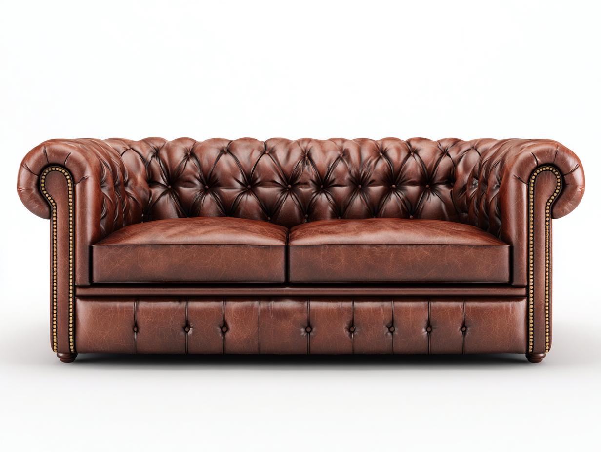 Sofá de 2 plazas de interior 180x90x75 cm - cuero marrón - estilo clásico-Pinemyloft