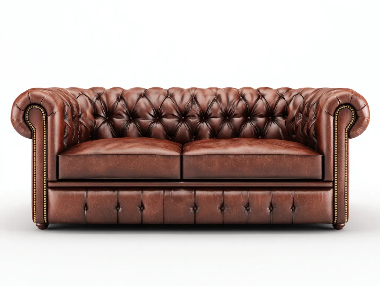 Sofá de 2 plazas de interior 180x90x75 cm - cuero marrón - estilo clásico-Pinemyloft