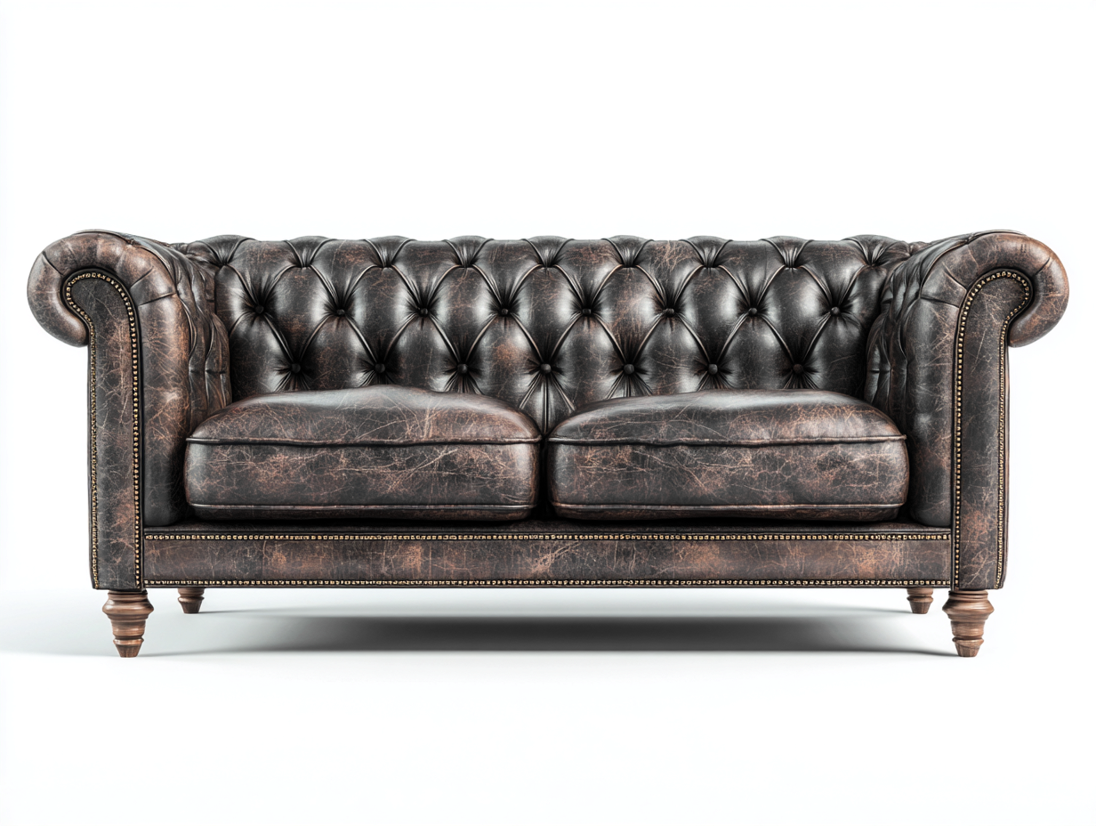 Sofá de 2 plazas tapizado en piel 180x90x85 cm - marrón oscuro - estilo clásico Chesterfield para salón-Pinemyloft