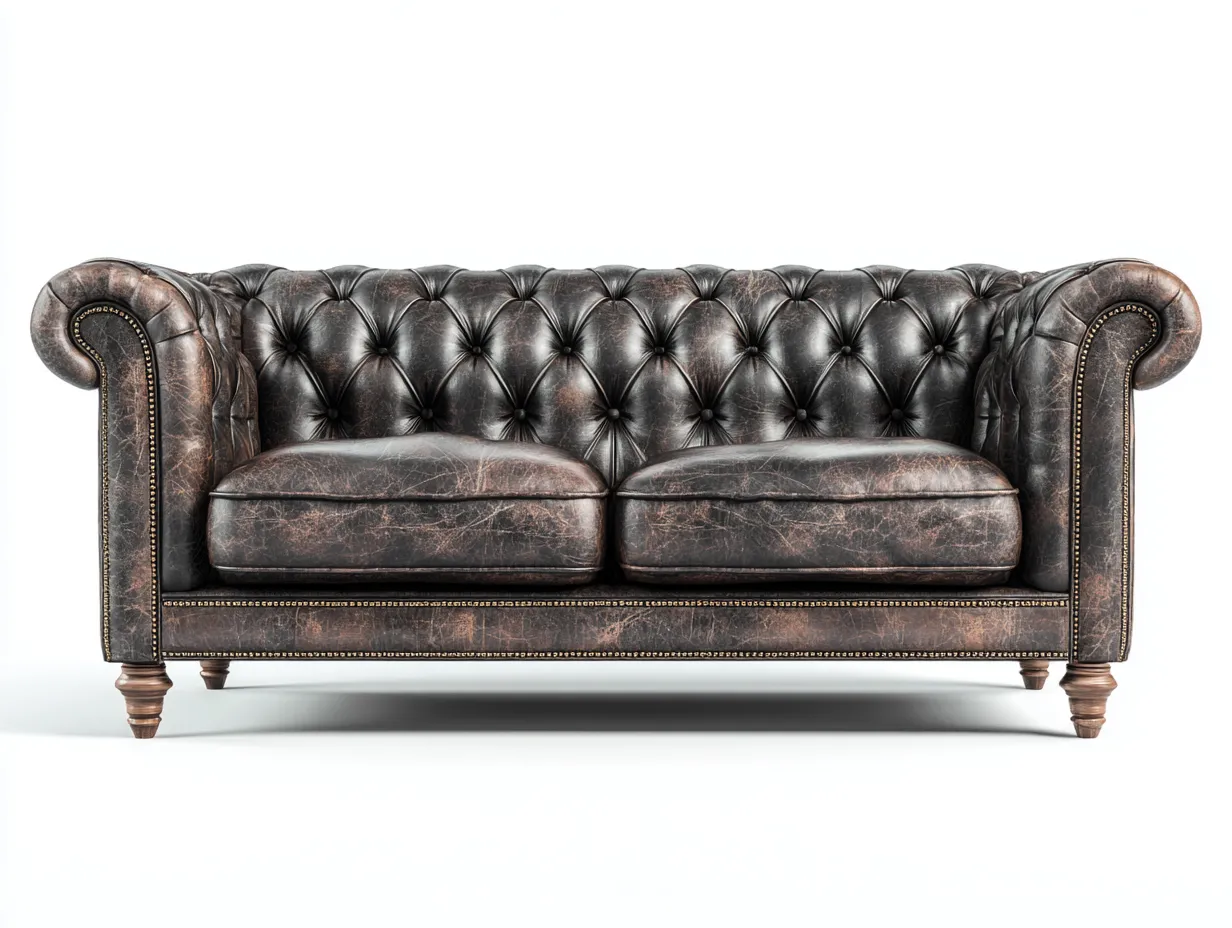 Sofá de 2 plazas tapizado en piel 180x90x85 cm - marrón oscuro - estilo clásico Chesterfield para salón-Pinemyloft