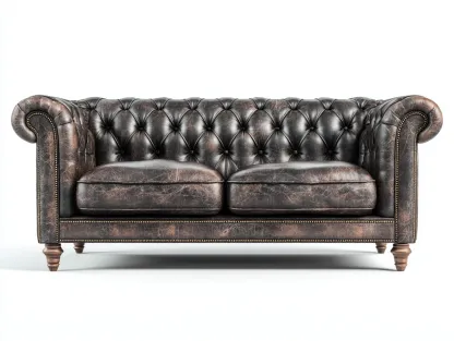 Sofá de 2 plazas tapizado en piel 180x90x85 cm - marrón oscuro - estilo clásico Chesterfield para salón-Pinemyloft