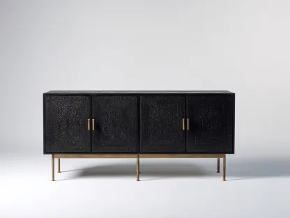 Mueble recibidor de metal y madera 160x40x80cm - Negro y dorado - Diseño elegante-Pinemyloft