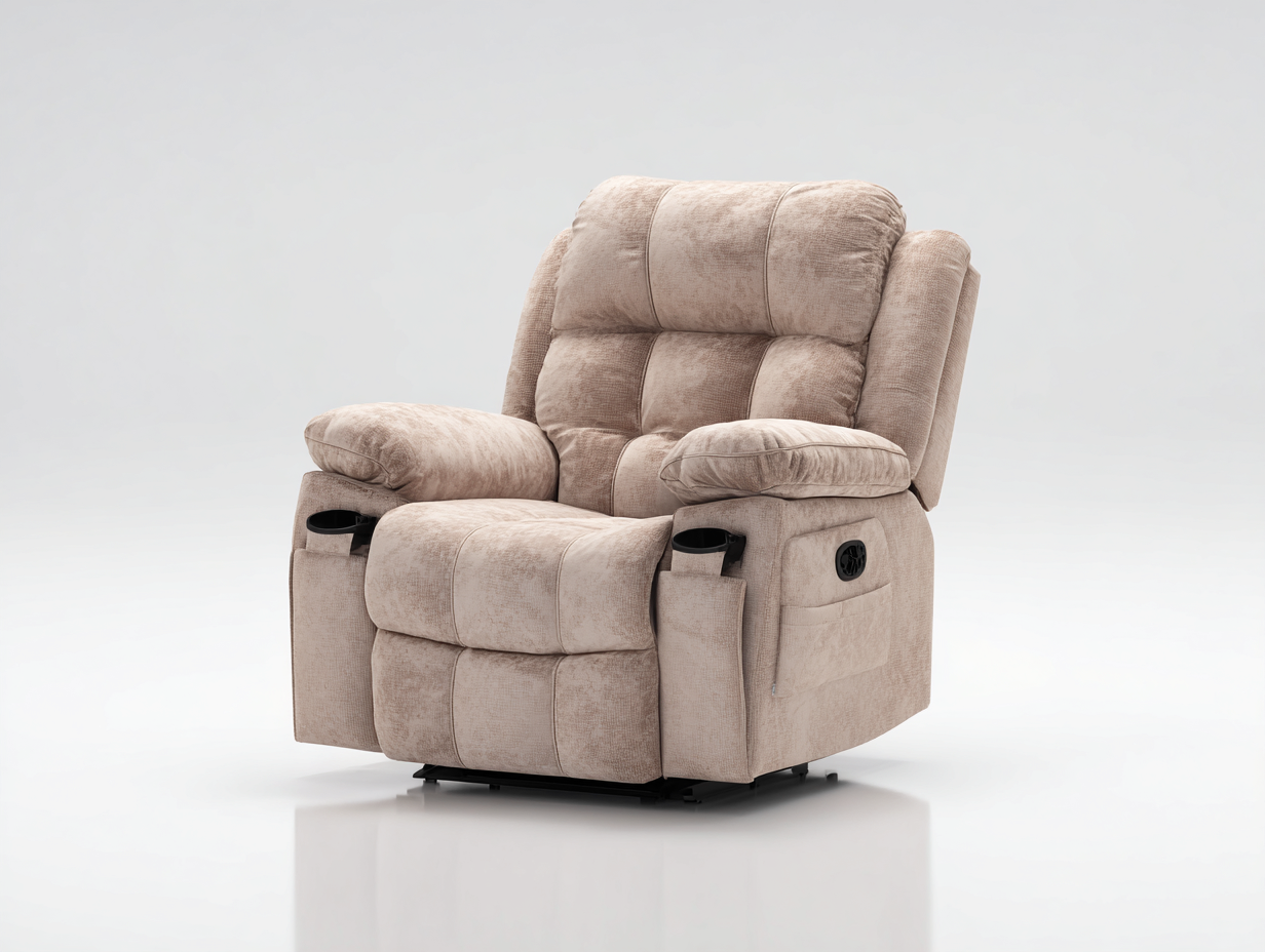 Sillón reclinable tapizado en tela 95x95x105 cm - beige - diseño acolchado para salón-Pinemyloft